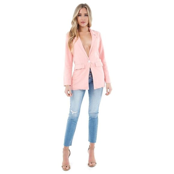 Charlie Holiday Elle LInen Blazer in Pink Lemonade 4 Womens Jacket - Picture 2 of 12